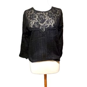 Hinge S Top Black Shirt Long Sleeve 96% Cotton Distressed Layered Woman dimensio